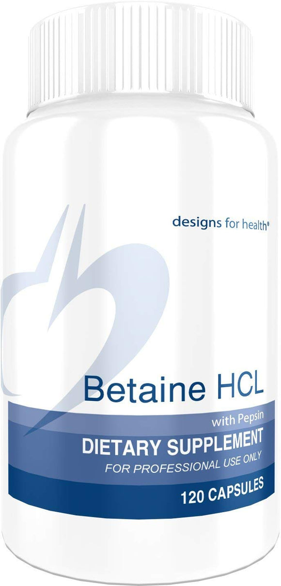 Betaine HCl with Pepsin - 750mg Betaine Hydrochloride + Protein Digestive Enzyme, 120 Capsules